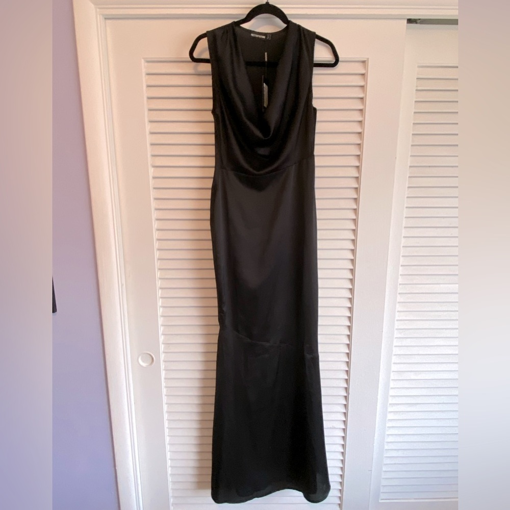 Black satin sexy cowl neck maxi / full length dress size 8 Never worn